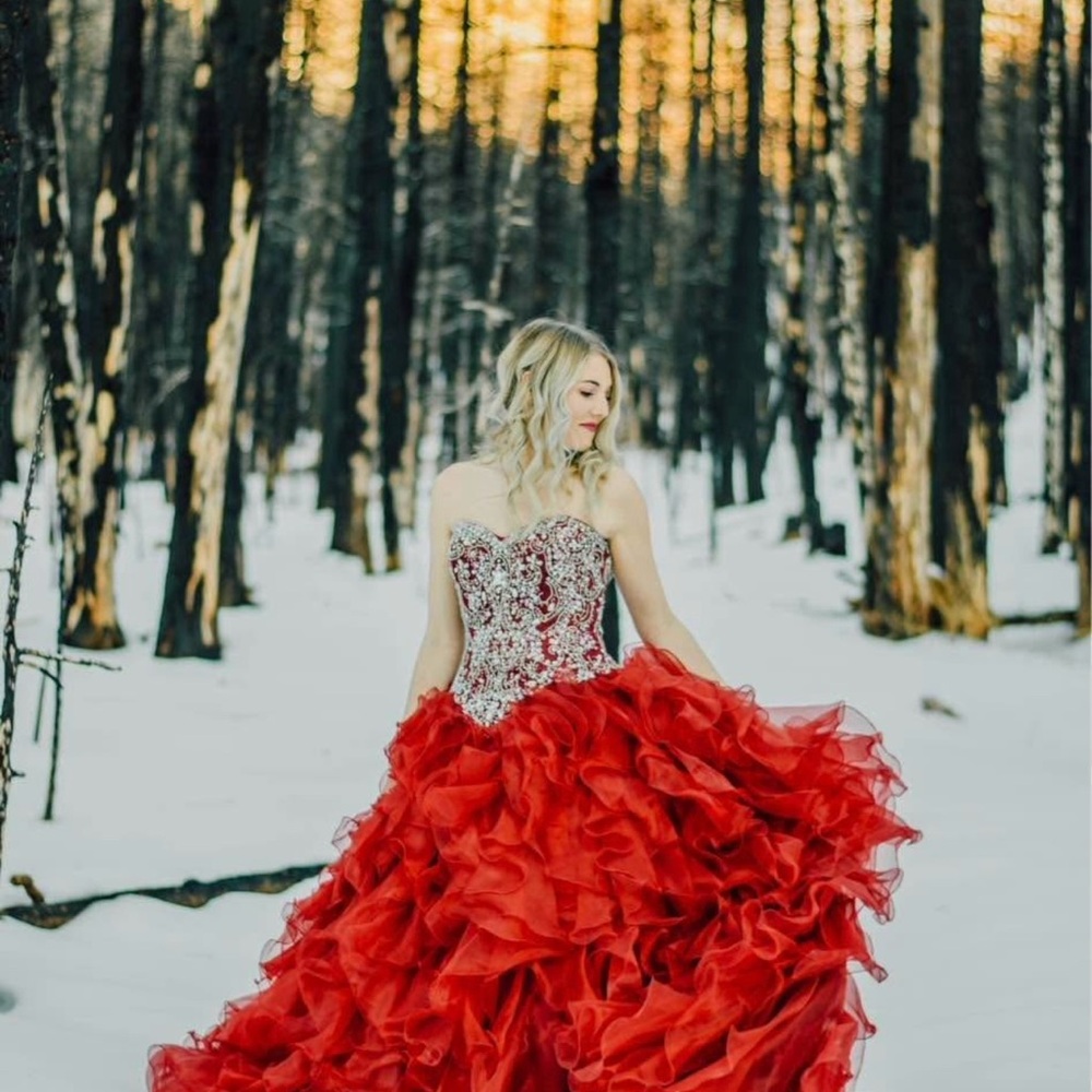 Stunning Red Ball Prom Dress with Embellished Bodice